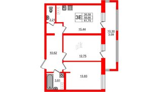 Квартира в ЖК PROMENADE, 2 комнатная, 60.7 м², 10 этаж
