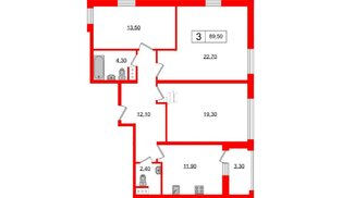 Апартаменты в ЖК PROMENADE, 3 комнатные, 89.5 м², 4 этаж