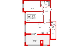 Квартира в ЖК PROMENADE, 2 комнатная, 105.7 м², 16 этаж