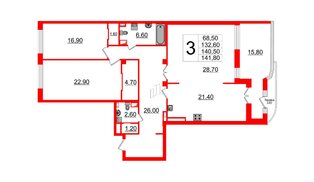 Квартира в ЖК Victory plaza, 2 комнатная, 132.6 м², 7 этаж