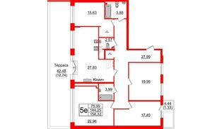 Квартира в ЖК TESORO, 4 комнатная, 158.32 м², 9 этаж