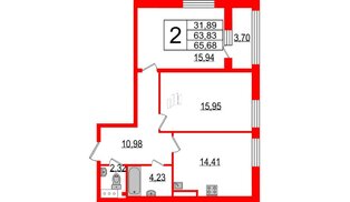 Квартира в ЖК TESORO, 2 комнатная, 65.68 м², 8 этаж