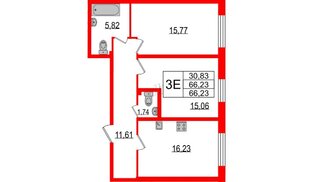 Квартира в ЖК TESORO, 2 комнатная, 66.23 м², 2 этаж