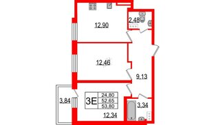 Квартира в ЖК TESORO, 2 комнатная, 53.8 м², 8 этаж