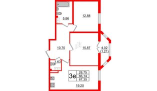 Квартира в ЖК TESORO, 2 комнатная, 67.35 м², 6 этаж