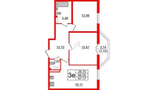 Квартира в ЖК TESORO, 2 комнатная, 67.17 м², 8 этаж