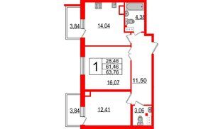 Квартира в ЖК TESORO, 2 комнатная, 63.76 м², 8 этаж