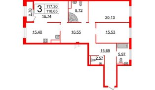 Квартира в ЖК «Neva Haus», 3 комнатная, 118.7 м², 8 этаж
