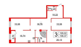 Квартира в ЖК «Neva Haus», 3 комнатная, 105.9 м², 8 этаж