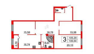 Квартира в ЖК «Neva Haus», 3 комнатная, 106.2 м², 9 этаж