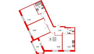 Квартира в ЖК «ARTквартал.Аквилон», 3 комнатная, 85.2 м², 5 этаж