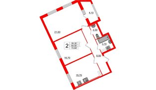 Квартира в ЖК «ARTквартал.Аквилон», 2 комнатная, 70.6 м², 8 этаж