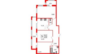 Квартира в ЖК «ARTквартал.Аквилон», 3 комнатная, 84.9 м², 9 этаж