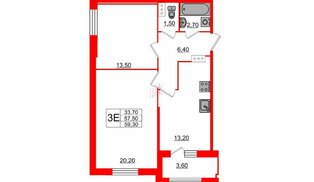Квартира в ЖК «ARTквартал.Аквилон», 2 комнатная, 59.3 м², 4 этаж