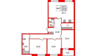 Квартира в ЖК 'Притяжение', 3 комнатная, 118.3 м², 3 этаж