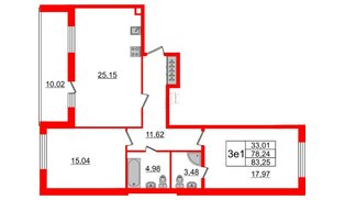 Квартира в ЖК Притяжение, 2 комнатная, 78 м², 1 этаж