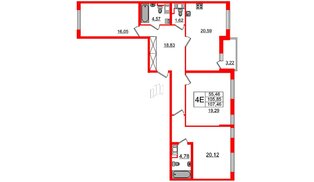 Квартира в ЖК 'Палацио', 3 комнатная, 107.3 м², 3 этаж