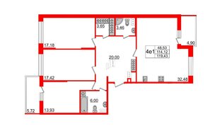 Квартира в ЖК Притяжение, 3 комнатная, 114.5 м², 8 этаж