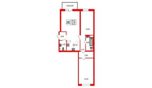 Квартира в ЖК «Черная Речка», 2 комнатная, 74.4 м², 10 этаж