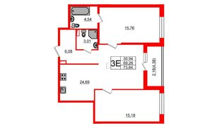 Квартира в ЖК «Черная Речка», 2 комнатная, 69.26 м², 1 этаж