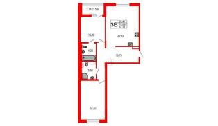 Квартира в ЖК «Черная Речка», 2 комнатная, 70.9 м², 12 этаж