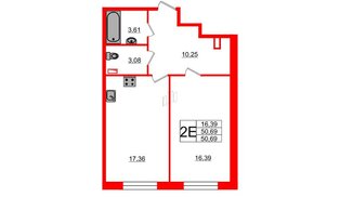 Квартира в ЖК «Черная Речка», 1 комнатная, 50.3 м², 1 этаж