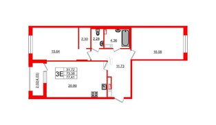 Квартира в ЖК «Черная Речка», 2 комнатная, 73.7 м², 12 этаж