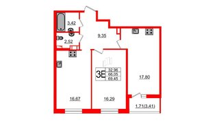 Квартира в ЖК «Черная Речка», 2 комнатная, 66.2 м², 14 этаж