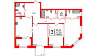 Квартира в ЖК Петровская доминанта, 3 комнатная, 107.4 м², 4 этаж