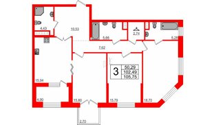 Квартира в ЖК Петровская доминанта, 3 комнатная, 107.2 м², 8 этаж