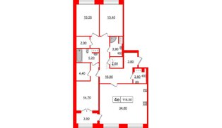 Квартира в ЖК The One, 3 комнатная, 118.5 м², 5 этаж