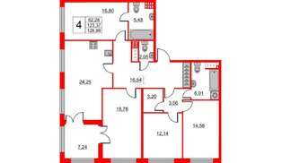 Квартира в ЖК The One, 4 комнатная, 123.7 м², 3 этаж