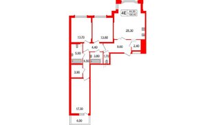 Квартира в ЖК Болконский, 3 комнатная, 108.9 м², 4 этаж