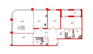 Квартира в ЖК Петровская доминанта, 4 комнатная, 180.6 м², 6 этаж