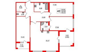 Квартира в ЖК 'Фамилия', 3 комнатная, 129.2 м², 3 этаж