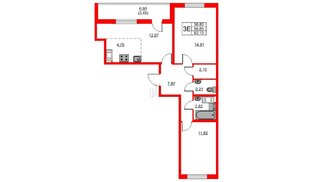 Квартира в ЖК Мурино Парк, 2 комнатная, 62.1 м², 12 этаж