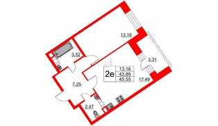 Квартира в ЖК Ariosto!, 1 комнатная, 45.55 м², 11 этаж