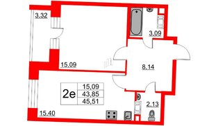 Квартира в ЖК Ariosto!, 1 комнатная, 45.51 м², 8 этаж