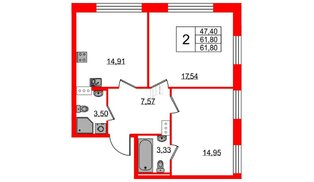 Апартаменты в ЖК Neopark, 2 комнатные, 61.9 м², 9 этаж