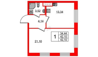 Апартаменты в ЖК Neopark, 1 комнатные, 42.1 м², 12 этаж