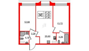 Апартаменты в ЖК Neopark, 2 комнатные, 57.7 м², 12 этаж