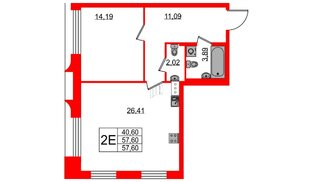 Апартаменты в ЖК Neopark, 1 комнатные, 57.4 м², 11 этаж