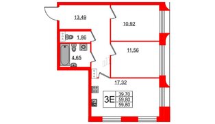 Апартаменты в ЖК Neopark, 2 комнатные, 60.6 м², 9 этаж