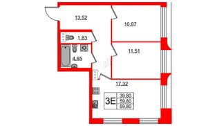 Апартаменты в ЖК Neopark, 2 комнатные, 60.4 м², 11 этаж