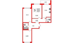 Квартира в ЖК «Новое Горелово», 3 комнатная, 79.37 м², 3 этаж