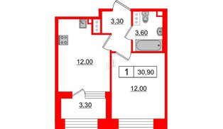 Квартира в ЖК Svetlana Park, 1 комнатная, 30.9 м², 4 этаж