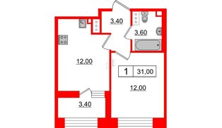 Квартира в ЖК Svetlana Park, 1 комнатная, 31 м², 8 этаж