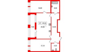 Квартира в ЖК Svetlana Park, 2 комнатная, 85 м², 2 этаж