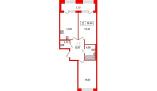 Квартира в ЖК Svetlana Park, 2 комнатная, 58.8 м², 2 этаж