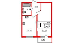Квартира в ЖК «Новое Сертолово», 1 комнатная, 37.97 м², 1 этаж